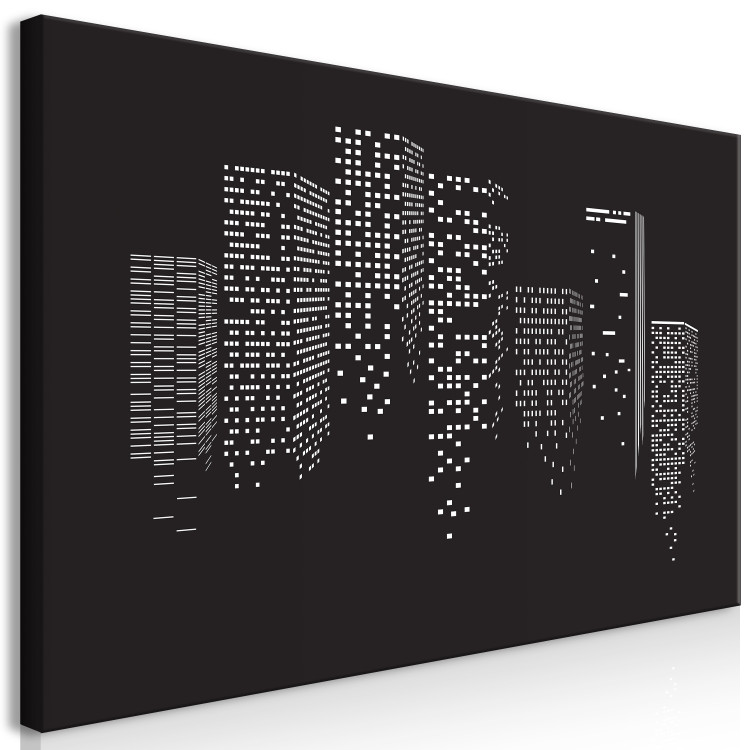 Canvas Art Print Night City - Black and White Skyscrapers With Light in the Windows 149852 additionalImage 2