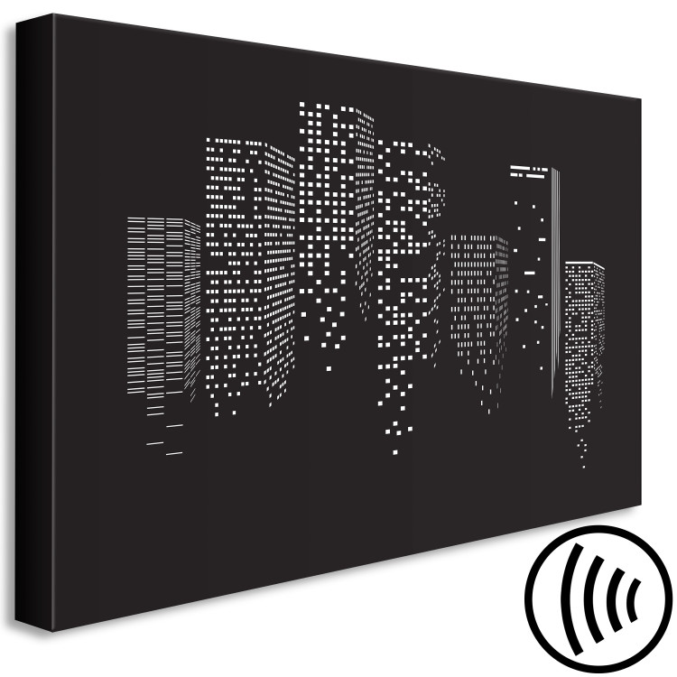Canvas Art Print Night City - Black and White Skyscrapers With Light in the Windows 149852 additionalImage 6