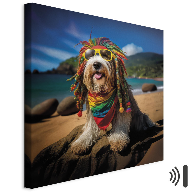 Canvas Print AI Bearded Collie Dog - Rasta Animal Chilling on Paradise Beach - Square 150252 additionalImage 8