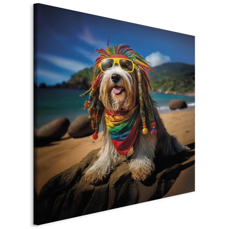 Canvas Print AI Bearded Collie Dog - Rasta Animal Chilling on Paradise Beach - Square 150252 additionalImage 2