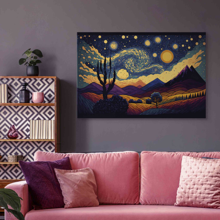 Canvas Impressionistic Landscape - Mountains and Meadows Under a Sky Full of Stars 151052 additionalImage 9