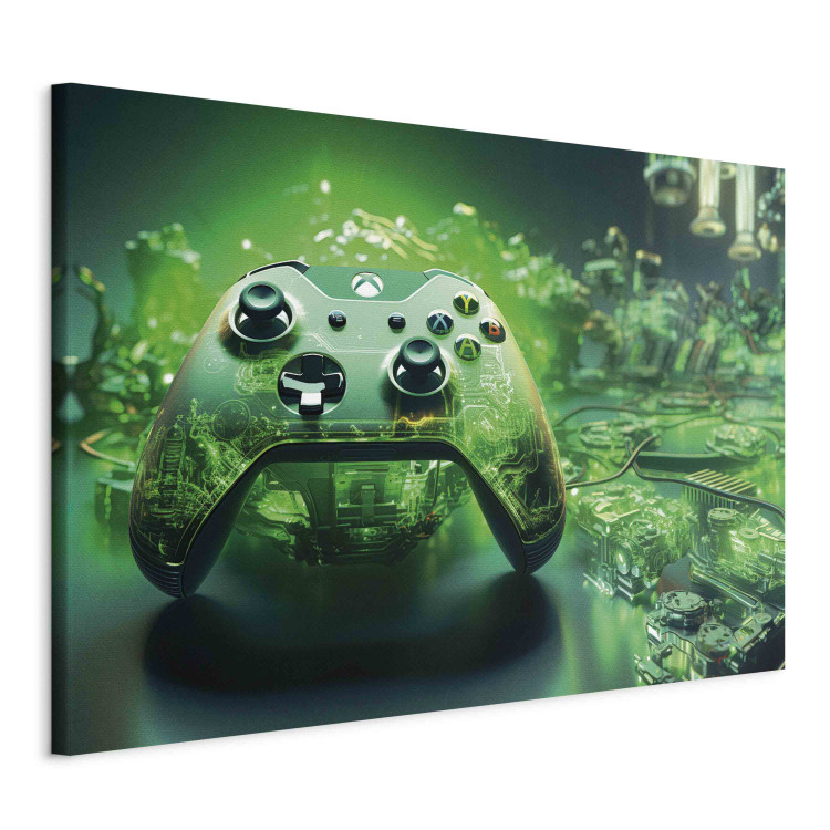 Large canvas print Gaming Technology - Xbox Game Pad on Intense Green Background [Large Format] 151552 additionalImage 2