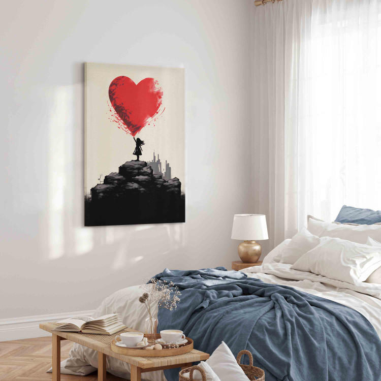 Canvas Red Heart - A Figure With a Balloon on a City Background Inspired by Banksy 151752 additionalImage 4