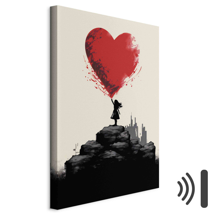 Canvas Red Heart - A Figure With a Balloon on a City Background Inspired by Banksy 151752 additionalImage 8