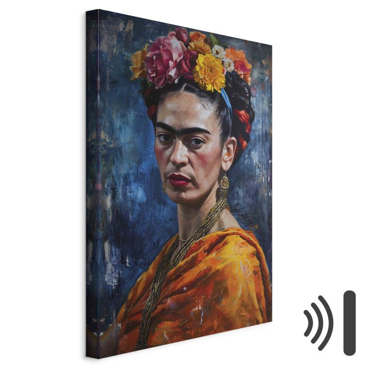 Canvas Art Print Frida Kahlo - Painterly Portrait of the Artist on a Dark Blue Background 152252 additionalImage 8