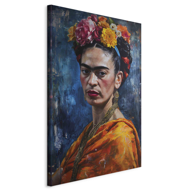Canvas Art Print Frida Kahlo - Painterly Portrait of the Artist on a Dark Blue Background 152252 additionalImage 2