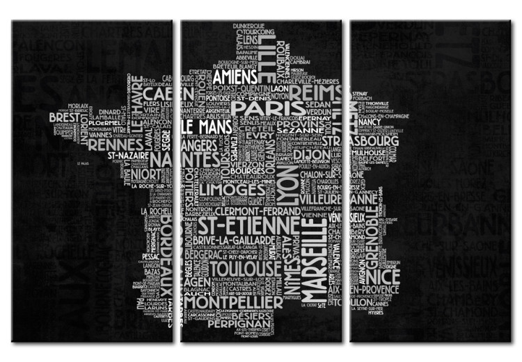 Canvas Print Typographic France (3-part) - inscriptions arranged in the shape of the country 55252