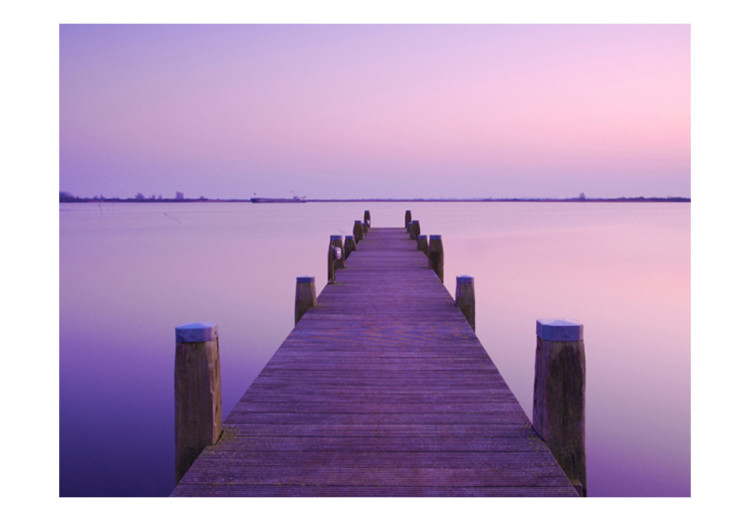 Photo Wallpaper Purple Sunset - Serene Lake Landscape with a Pier in the Center 60252 additionalImage 1