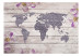 Photo Wallpaper World of flowers - brick map of the world on a background of white boards with inscriptions 63952 additionalThumb 1