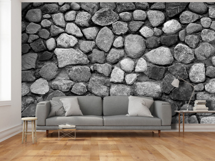 Photo Wallpaper Grey defence - textured background of irregular stones in grey 90552