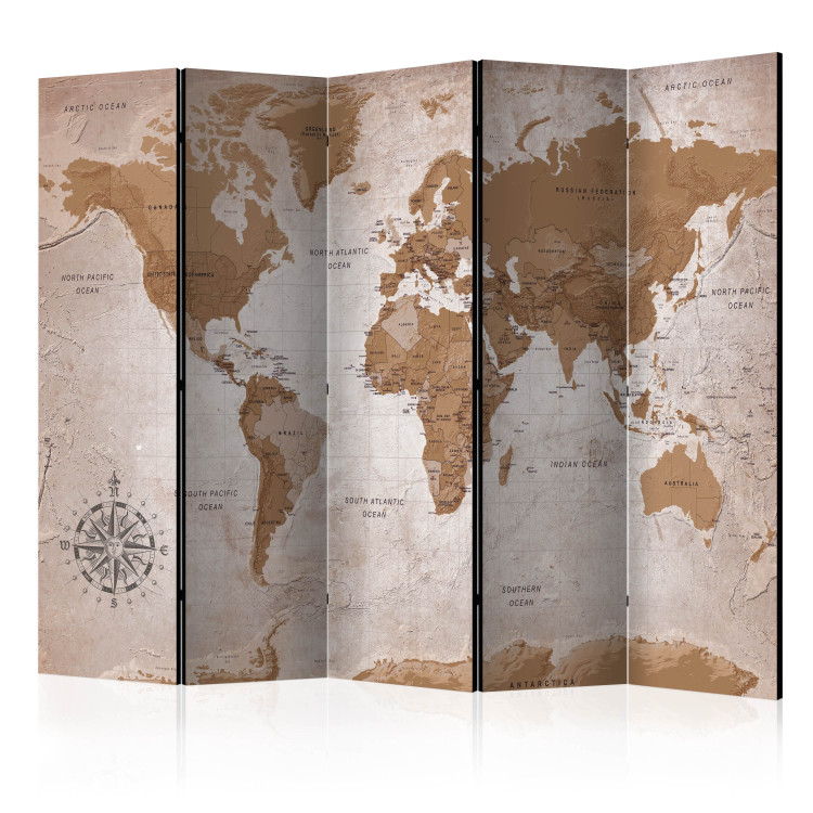 Room Divider Screen Oriental Journeys - oriental world map with brown continents 95652