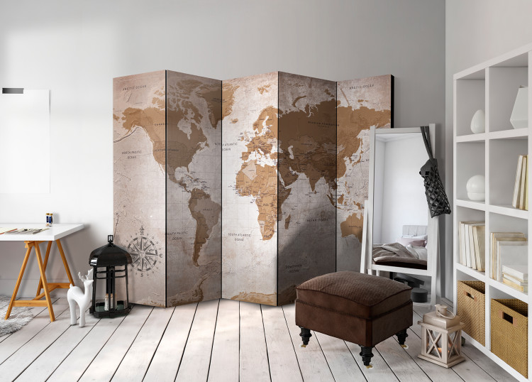 Room Divider Screen Oriental Journeys - oriental world map with brown continents 95652 additionalImage 4