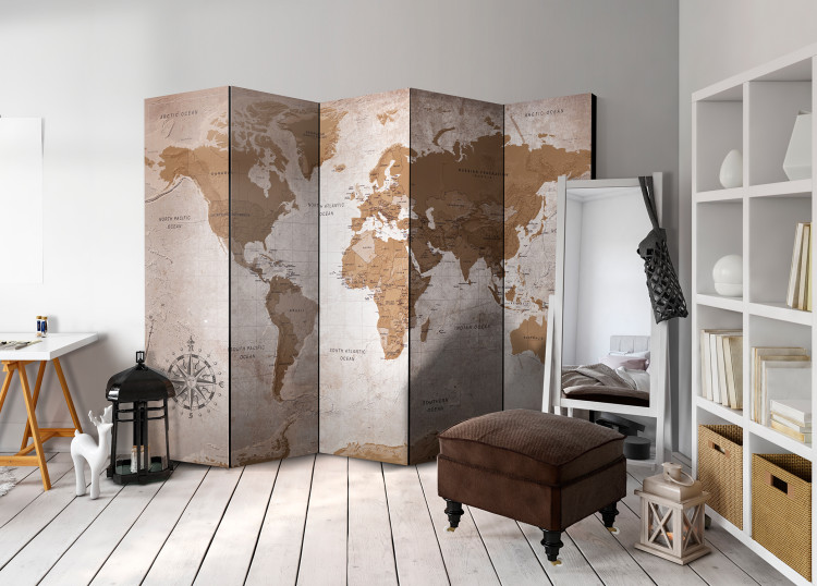 Room Divider Screen Oriental Journeys - oriental world map with brown continents 95652 additionalImage 2