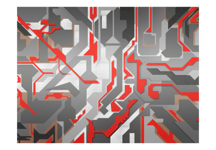 Photo Wallpaper Abstract paths - geometric patterns in grey-red colours 97652 additionalImage 1