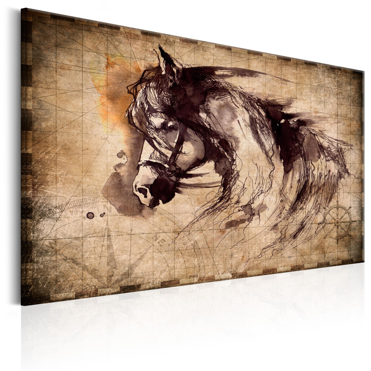 Canvas Equestrian Journeys - Artistically Depicted Retro Animal on Brown Background 98152 additionalImage 2