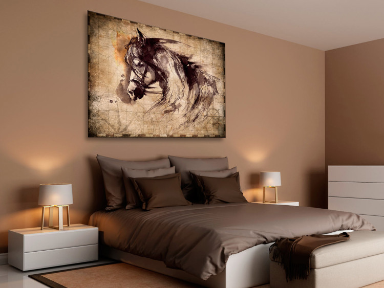 Canvas Equestrian Journeys - Artistically Depicted Retro Animal on Brown Background 98152 additionalImage 3