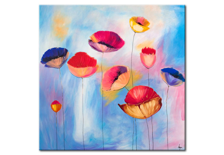 Canvas Print Dancing Poppies (1-piece) - Hand-Painted Pastel Flowers 105762