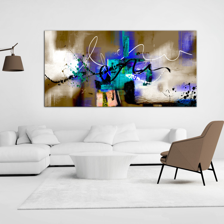 Canvas Print Artist's signature - abstraction with a predominance of blue and brown 107362 additionalImage 3