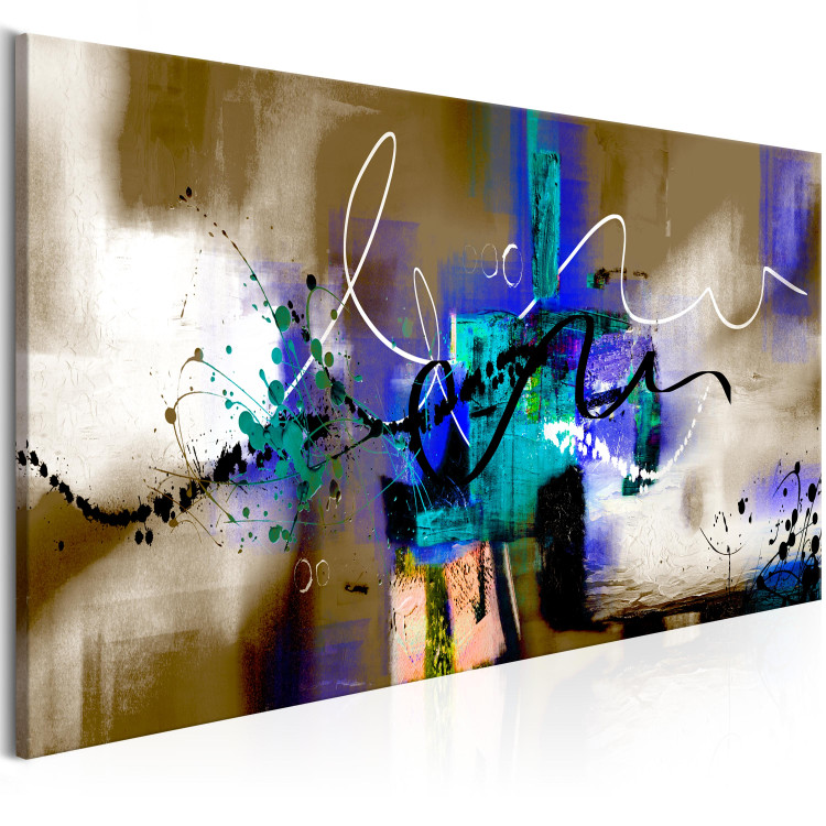 Canvas Print Artist's signature - abstraction with a predominance of blue and brown 107362 additionalImage 2