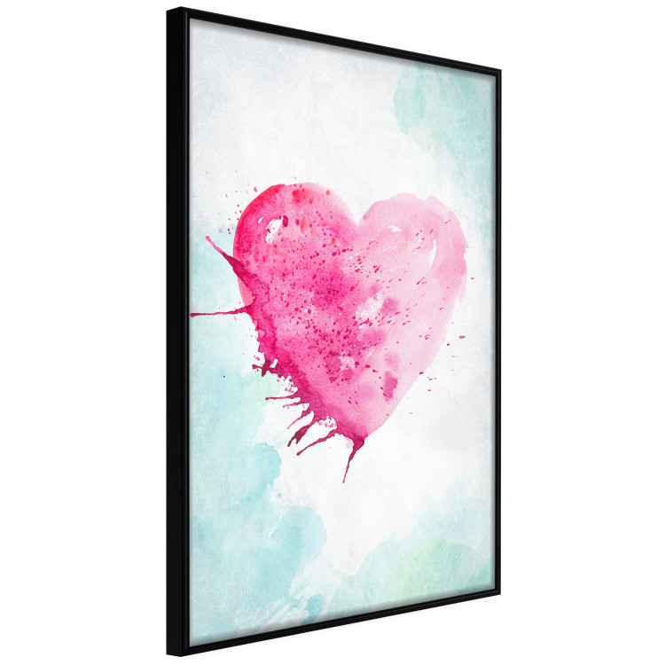 Poster Watercolor Love - composition with a pink heart on a blue background 114562 additionalImage 12