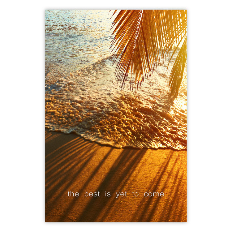 Poster The best is yet to come - warm landscape of waves and palm trees against the sea 114962