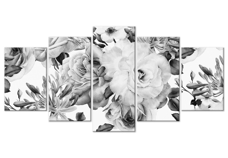 Canvas Art Print Rose Composition (5 Parts) Wide Black and White 118362