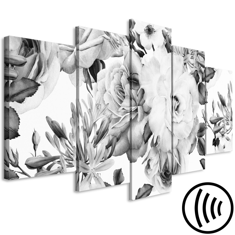 Canvas Art Print Rose Composition (5 Parts) Wide Black and White 118362 additionalImage 6