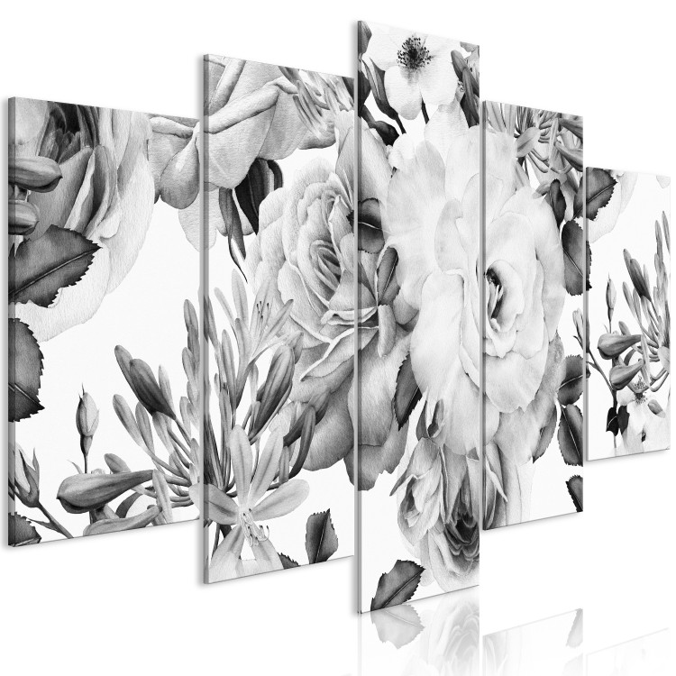 Canvas Art Print Rose Composition (5 Parts) Wide Black and White 118362 additionalImage 2
