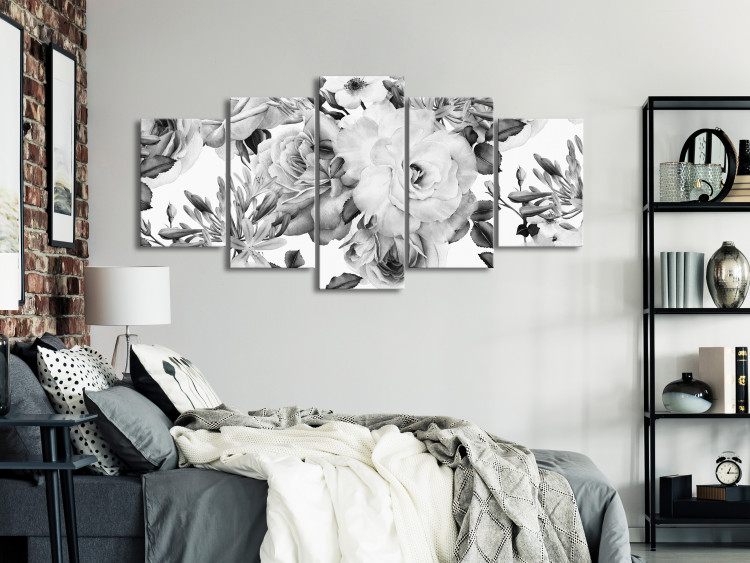 Canvas Art Print Rose Composition (5 Parts) Wide Black and White 118362 additionalImage 3