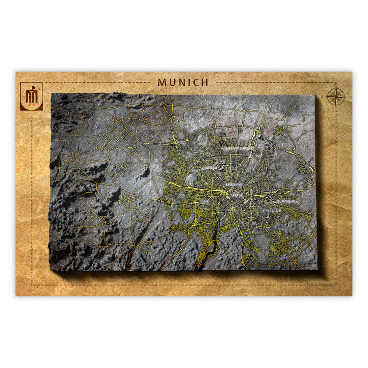 Wall Poster Isometric Map: Munich - capital of Bavaria on a paper texture 118562