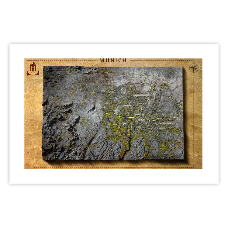 Wall Poster Isometric Map: Munich - capital of Bavaria on a paper texture 118562 additionalImage 25