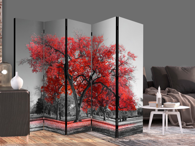 Folding Screen Autumn in the Park II - black and white landscape of trees with red leaves 122962 additionalImage 4