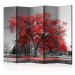 Folding Screen Autumn in the Park II - black and white landscape of trees with red leaves 122962