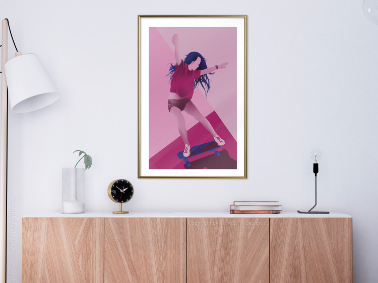 Wall Poster Powerslide - woman skateboarding in pastel pink motif 123362 additionalImage 15
