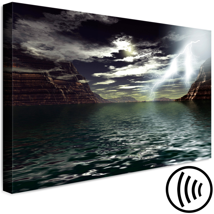 Canvas Print Night storm over the lake - landscape with lightning, rocks and clouds 123462 additionalImage 6