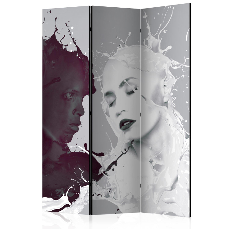 Room Divider Screen Dissonance (3-piece) - black and white figures of a man and a woman 124062