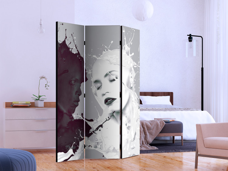 Room Divider Screen Dissonance (3-piece) - black and white figures of a man and a woman 124062 additionalImage 2