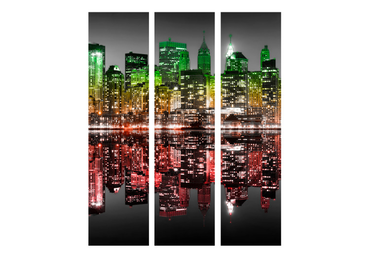 Room Divider Screen Reggae - New York (3-piece) - colorful skyscrapers at night 124262 additionalImage 3