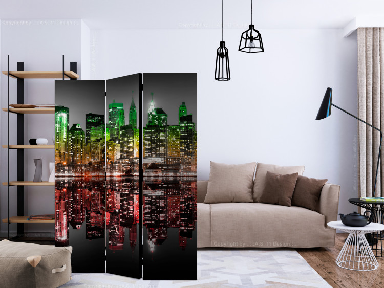 Room Divider Screen Reggae - New York (3-piece) - colorful skyscrapers at night 124262 additionalImage 4
