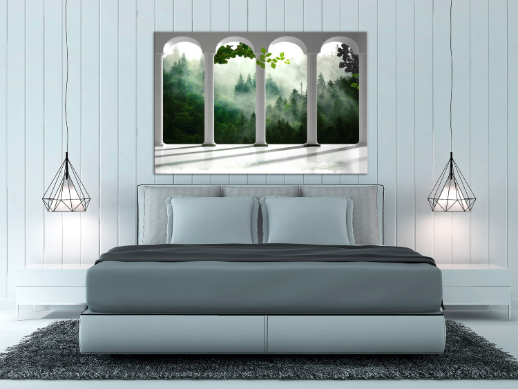 Canvas Print White columns in forest - architecture against trees in fog background 125162 additionalImage 3