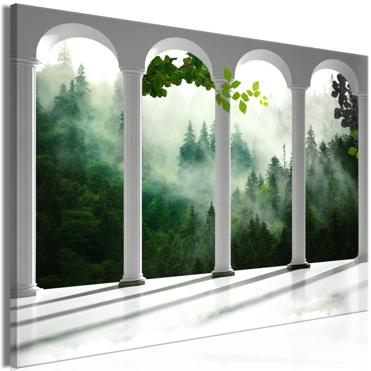 Canvas Print White columns in forest - architecture against trees in fog background 125162 additionalImage 2