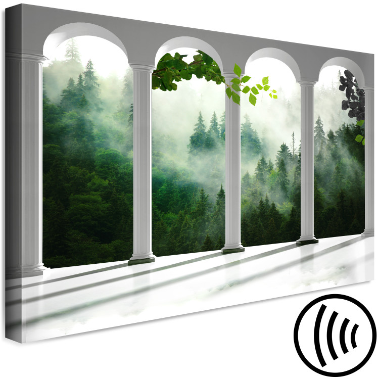 Canvas Print White columns in forest - architecture against trees in fog background 125162 additionalImage 6