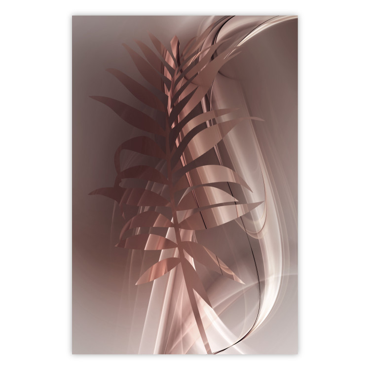 Poster Delicate Colors - brown leaf on a wave motif in an abstract design 125862
