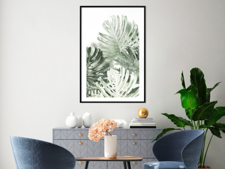 Wall Poster Cool Green - composition of green monstera leaves on a white background 126862 additionalImage 18