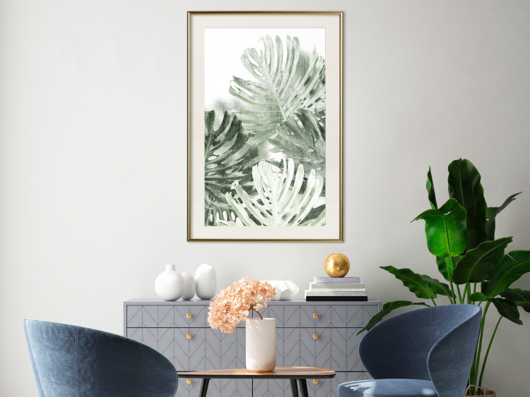 Wall Poster Cool Green - composition of green monstera leaves on a white background 126862 additionalImage 22