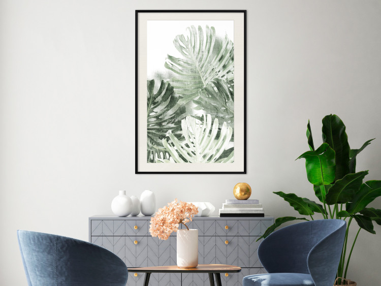 Wall Poster Cool Green - composition of green monstera leaves on a white background 126862 additionalImage 24