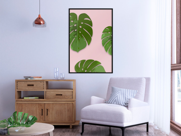 Poster Fragment of Exoticism - tropical green monstera leaves on a pink background 127062 additionalImage 4