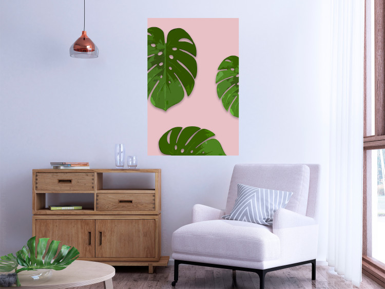 Poster Fragment of Exoticism - tropical green monstera leaves on a pink background 127062 additionalImage 2