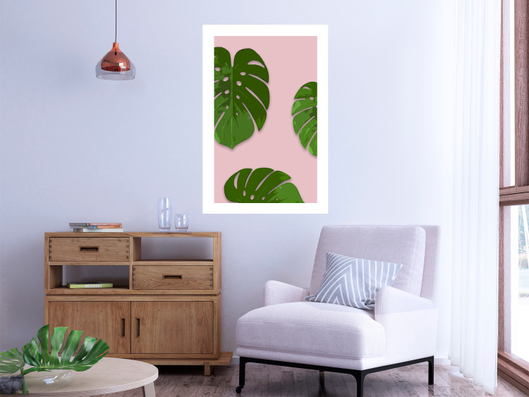 Poster Fragment of Exoticism - tropical green monstera leaves on a pink background 127062 additionalImage 3