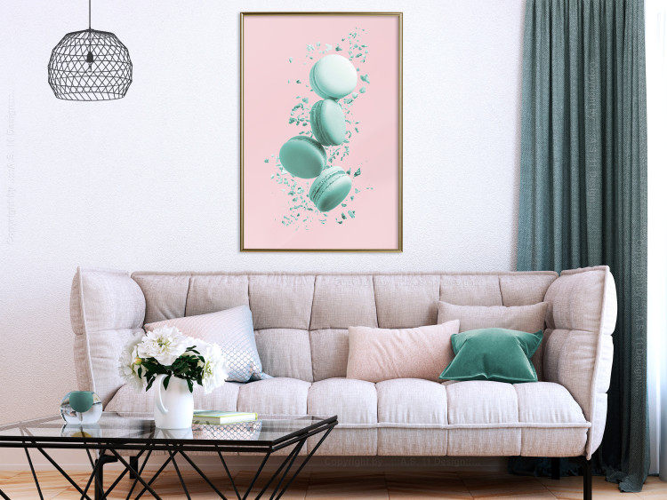 Poster Flying Sweets - abstract turquoise cookies on pastel background 127962 additionalImage 5